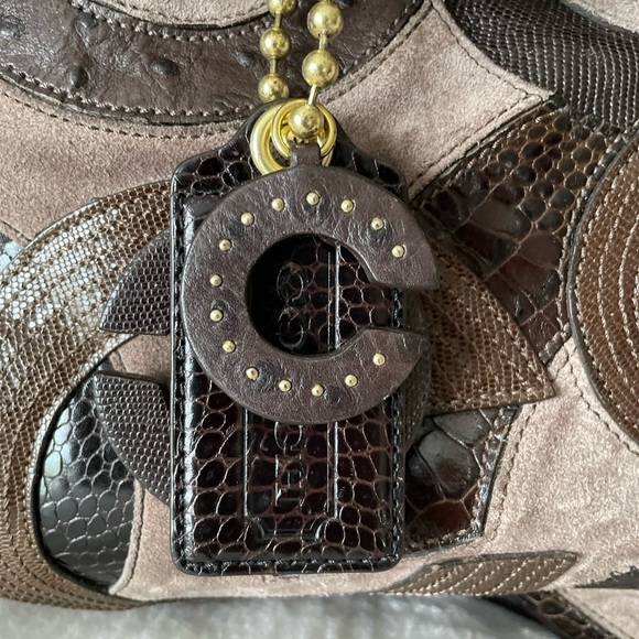 Coach Brooke Inlaid C Large hobo shoulder bag, model #14340, brown/taupe suede - Picture 3 of 12